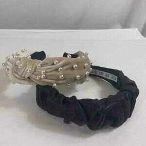 Fly by Night faux leather scrunch headband and velvet pearl set